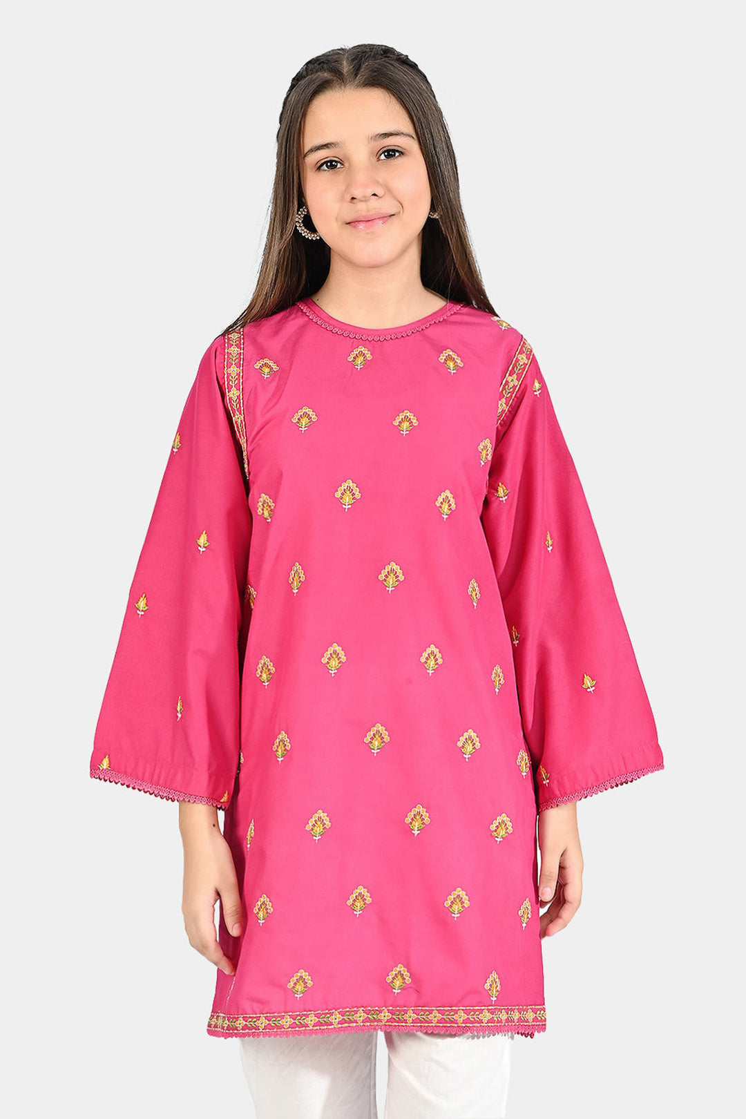 Girls Poly Cambric Emb kurti Suit Me - Hot.Pink