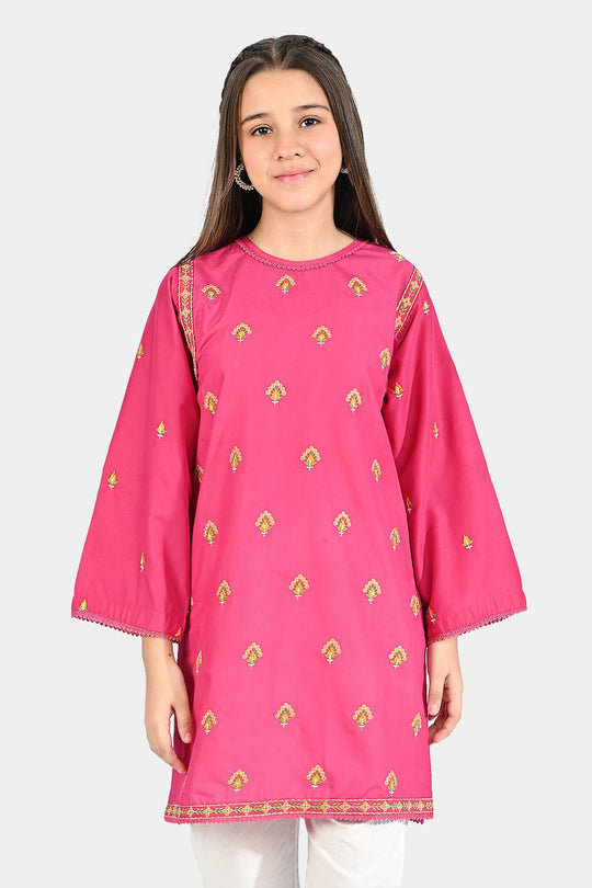 Girls Poly Cambric Emb kurti Suit Me - Hot.Pink