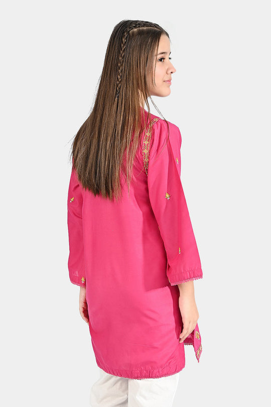 Girls Poly Cambric Emb kurti Suit Me - Hot.Pink