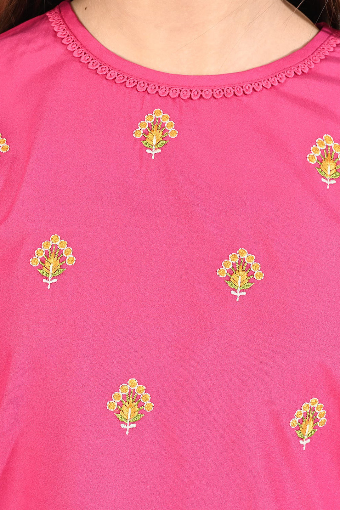 Girls Poly Cambric Emb kurti Suit Me - Hot.Pink