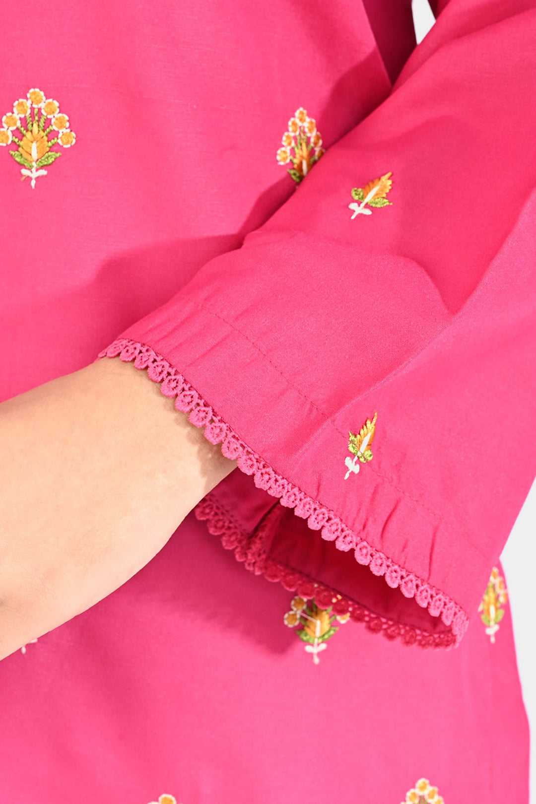 Girls Poly Cambric Emb kurti Suit Me - Hot.Pink