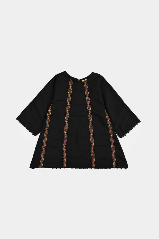 Girls poly cambric Emb Kurti Deep-BLACK