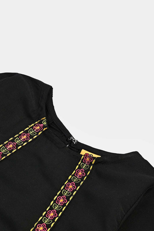 Girls poly cambric Emb Kurti Deep-BLACK