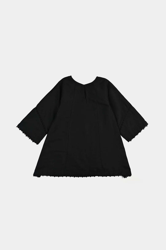 Girls poly cambric Emb Kurti Deep-BLACK