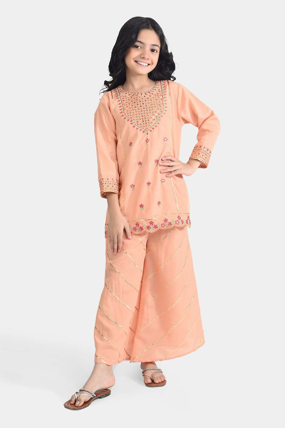 Girls Poly Cambric 2 Pcs Rangreza-Peach