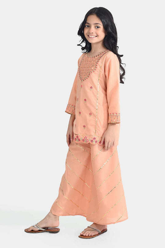 Girls Poly Cambric 2 Pcs Rangreza-Peach