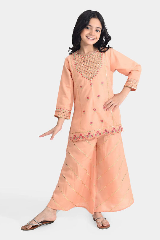 Girls Poly Cambric 2 Pcs Rangreza-Peach