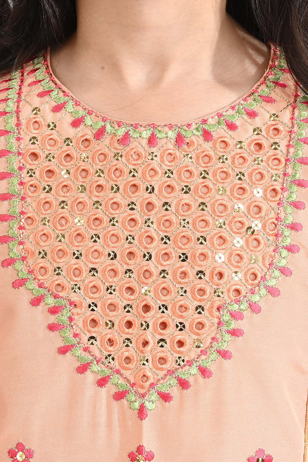 Girls Poly Cambric 2 Pcs Rangreza-Peach
