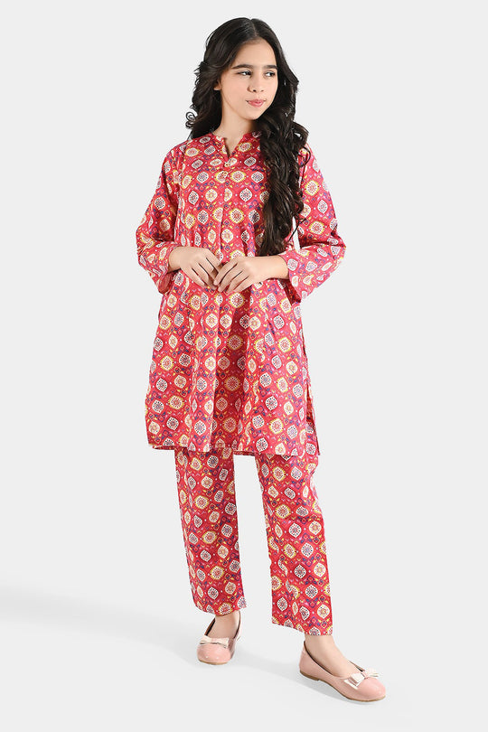 Girls Cotton Poplin Printed 2 Pcs Rangela - Pink