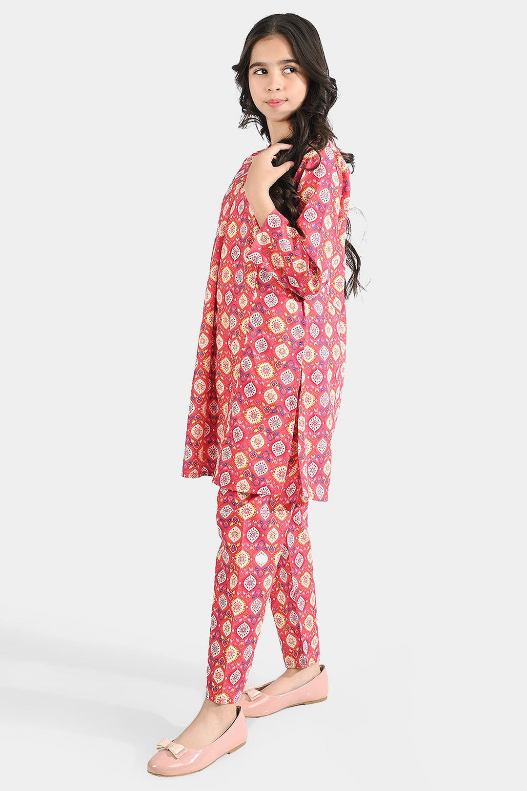 Girls Cotton Poplin Printed 2 Pcs Rangela - Pink