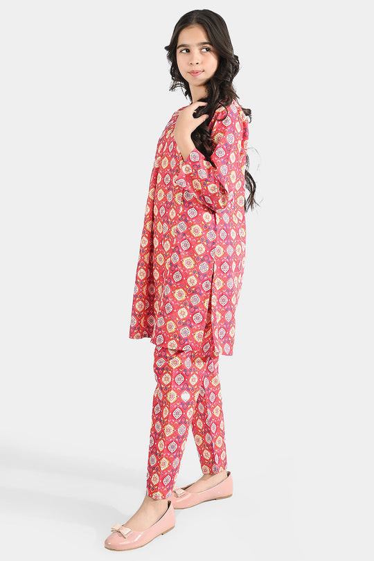 Girls Cotton Poplin Printed 2 Pcs Rangela - Pink