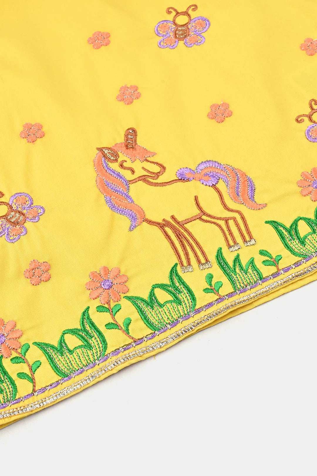 Infant Girls Cotton Poplin Emb 2 Pcs Suit -Yellow
