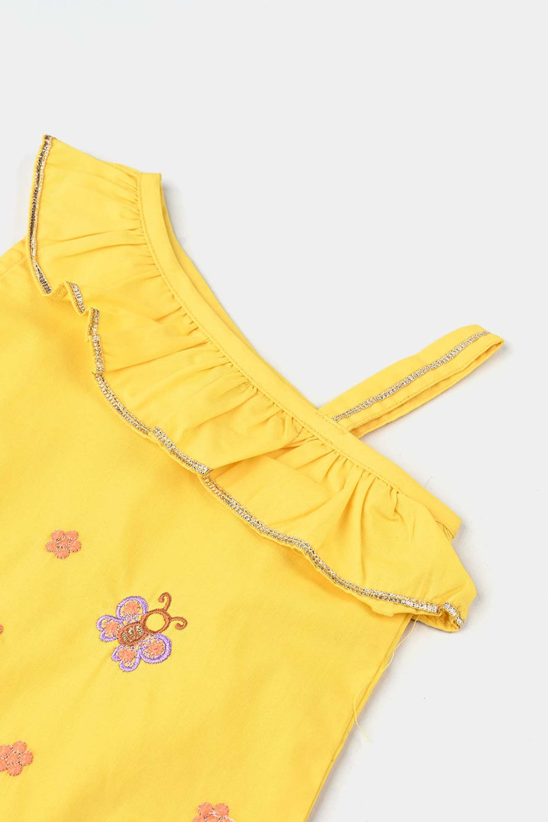 Infant Girls Cotton Poplin Emb 2 Pcs Suit -Yellow