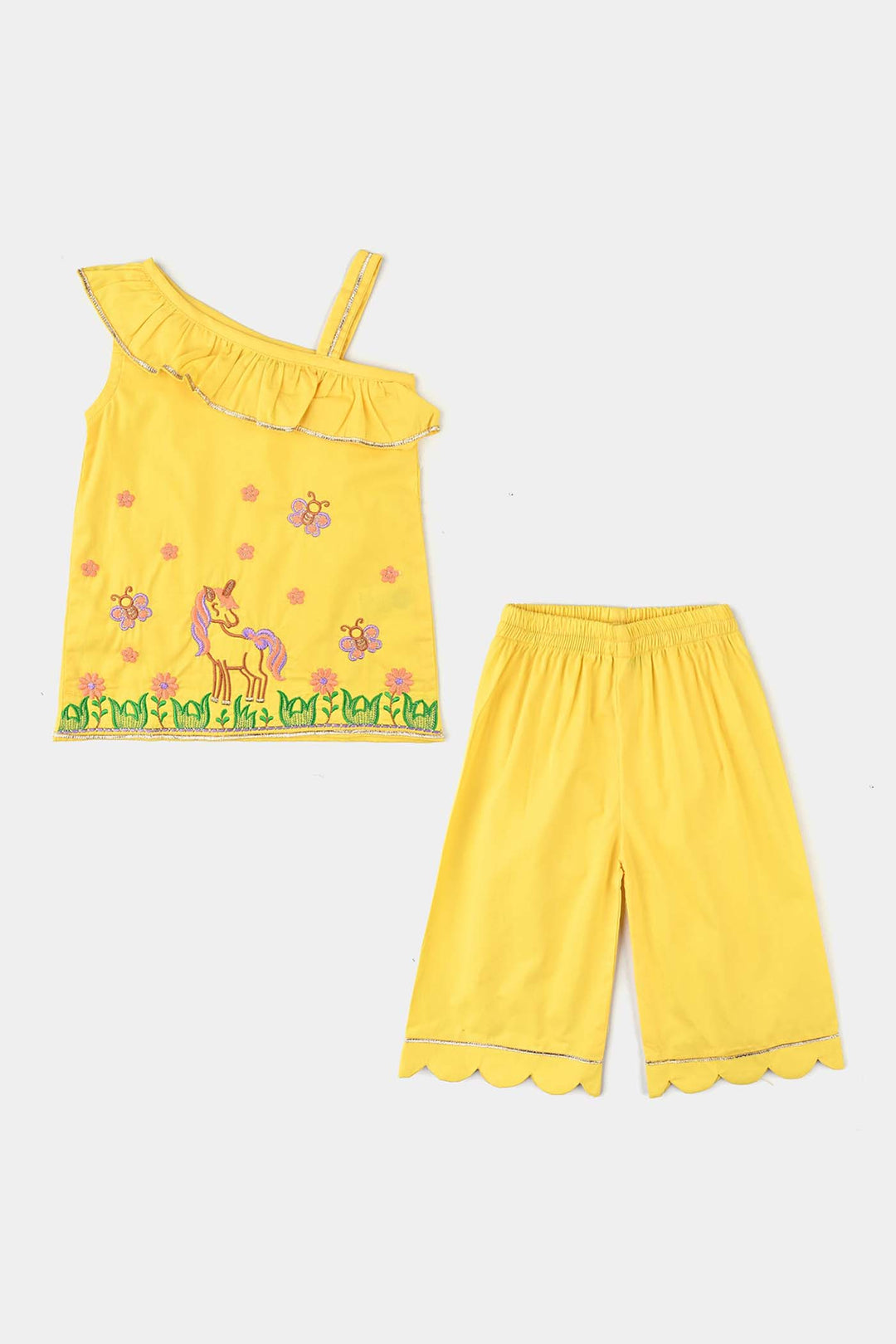 Infant Girls Cotton Poplin Emb 2 Pcs Suit -Yellow