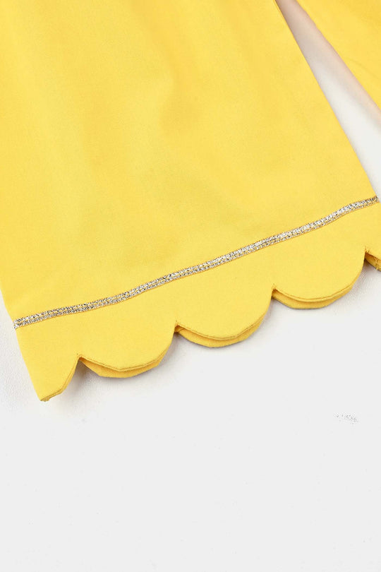 Infant Girls Cotton Poplin Emb 2 Pcs Suit -Yellow