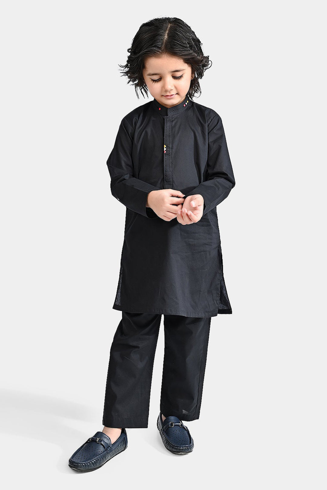 Boys Cotton Poplin Shalwar Suit (Funk Dots)-BLACK
