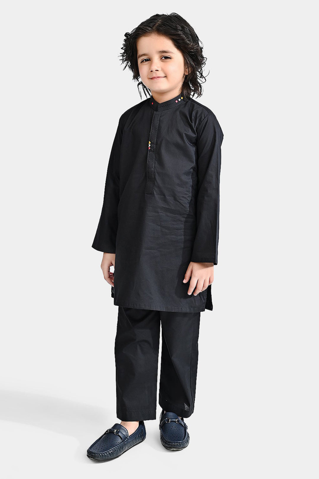 Boys Cotton Poplin Shalwar Suit (Funk Dots)-BLACK