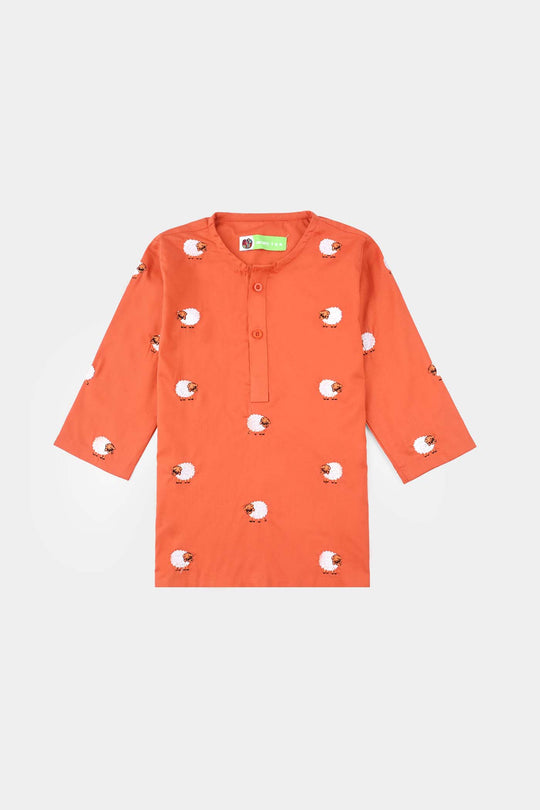 Infant Boys Cotton Poplin Shalwar Suit (Sheep)-BROWN