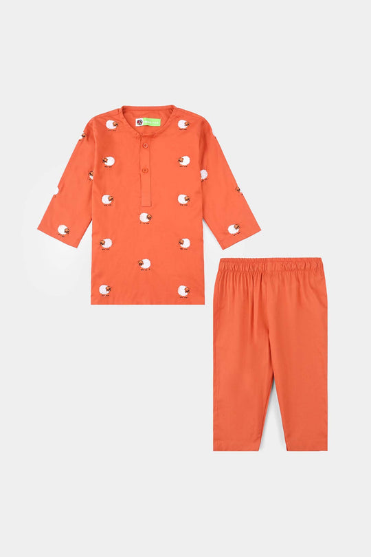 Infant Boys Cotton Poplin Shalwar Suit (Sheep)-BROWN