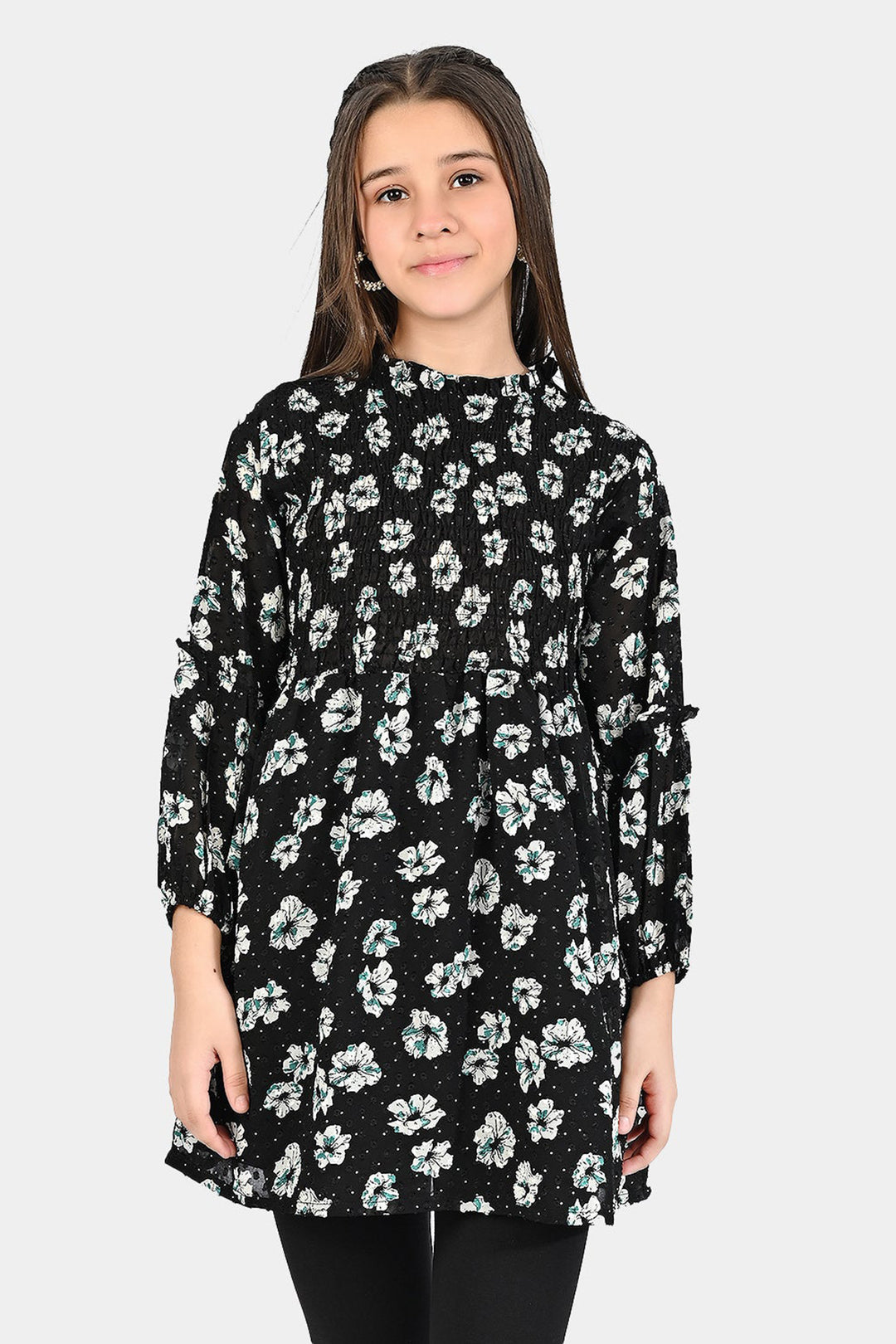 Girls Chiffon Smocking Frock-BLACK