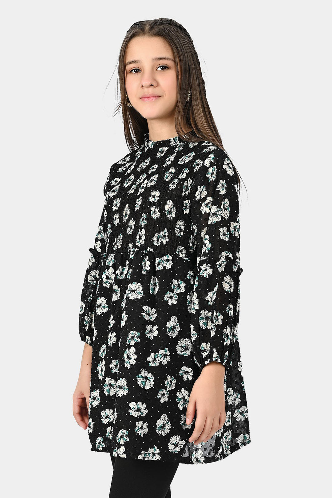 Girls Chiffon Smocking Frock-BLACK