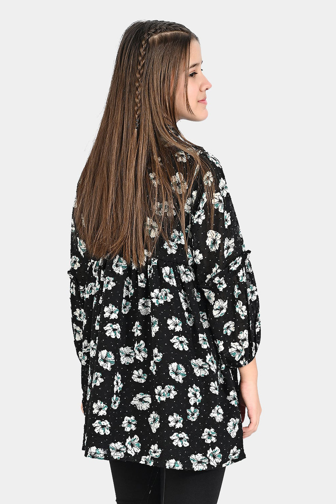 Girls Chiffon Smocking Frock-BLACK