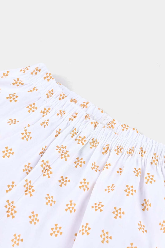 Infant Girls Cotton Printed Culotte-White