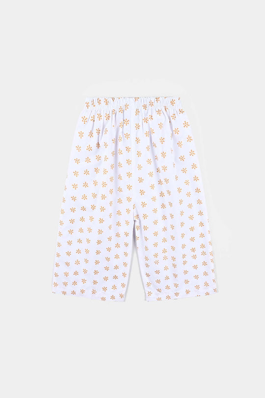 Infant Girls Cotton Printed Culotte-White