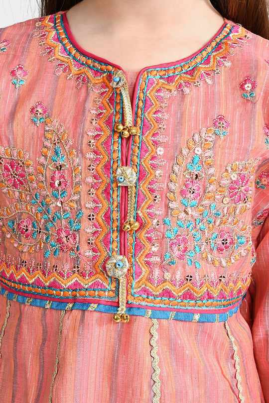 Girls Jacquard Fancy 3 Pcs Suit Roshni-Peach