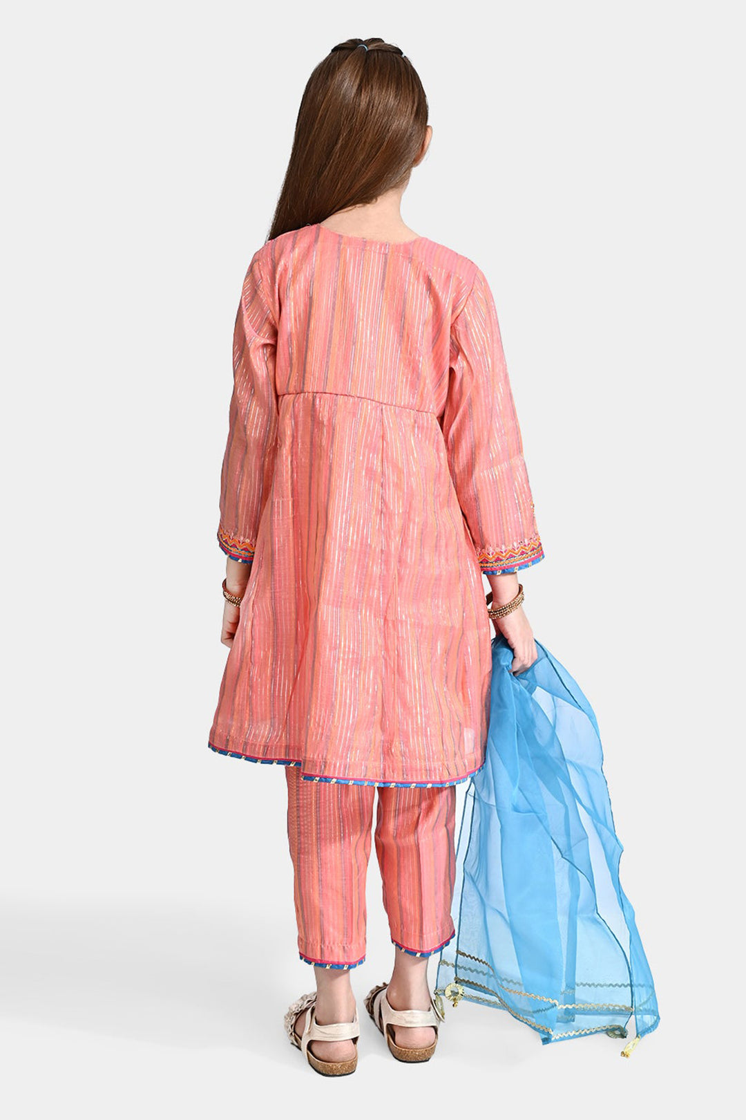 Girls Jacquard Fancy 3 Pcs Suit Roshni-Peach