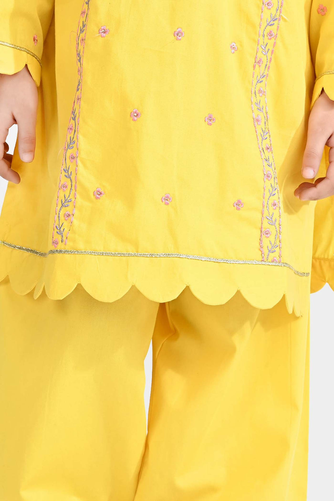 Girls Cotton Poplin Emb 2 Pcs Lime-Yellow