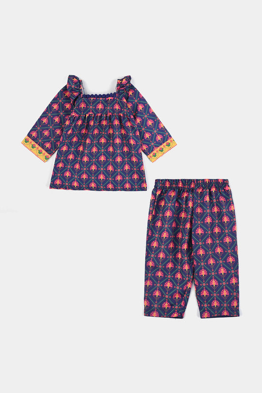 Girls Poly Lawn Printed 2 Pcs Petals-Multi