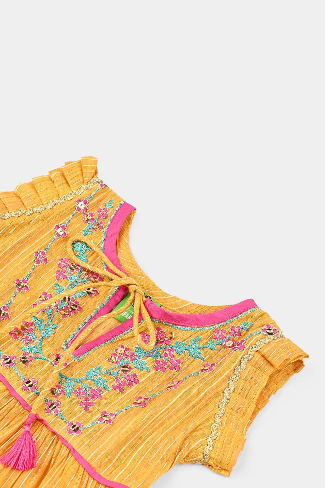 Infant Girls Yarn Dyed Fancy 2 Pcs Chamak-Yellow