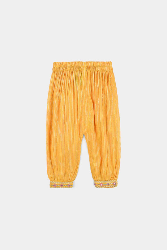 Infant Girls Yarn Dyed Fancy 2 Pcs Chamak-Yellow