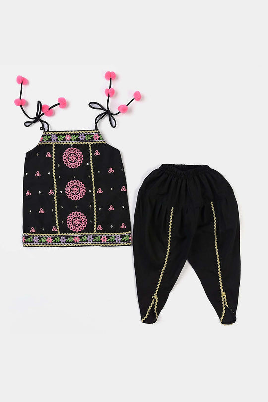 Infant Girls Poly Cambric 2 Pcs Suit Mah-E-Rang-BLACK