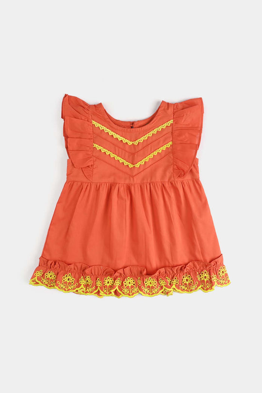 Infant Girls Cotton Poplin Emb 2 Pcs Little Angel-ORANGE