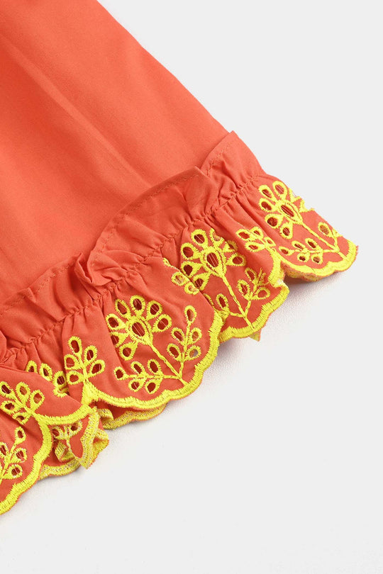 Infant Girls Cotton Poplin Emb 2 Pcs Little Angel-ORANGE