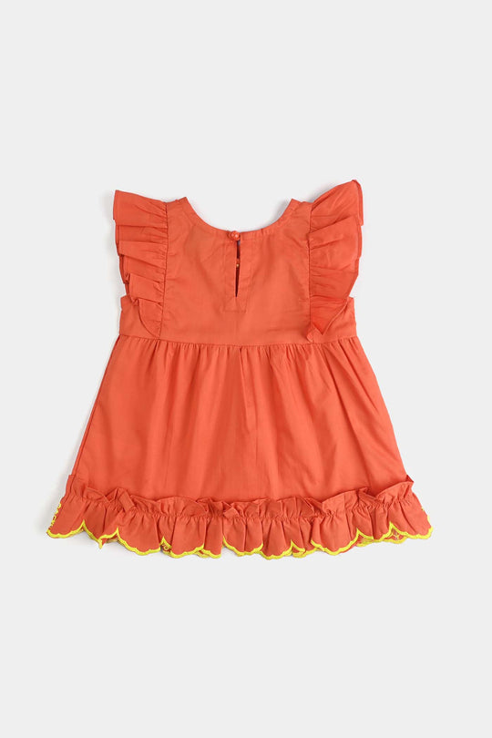 Infant Girls Cotton Poplin Emb 2 Pcs Little Angel-ORANGE
