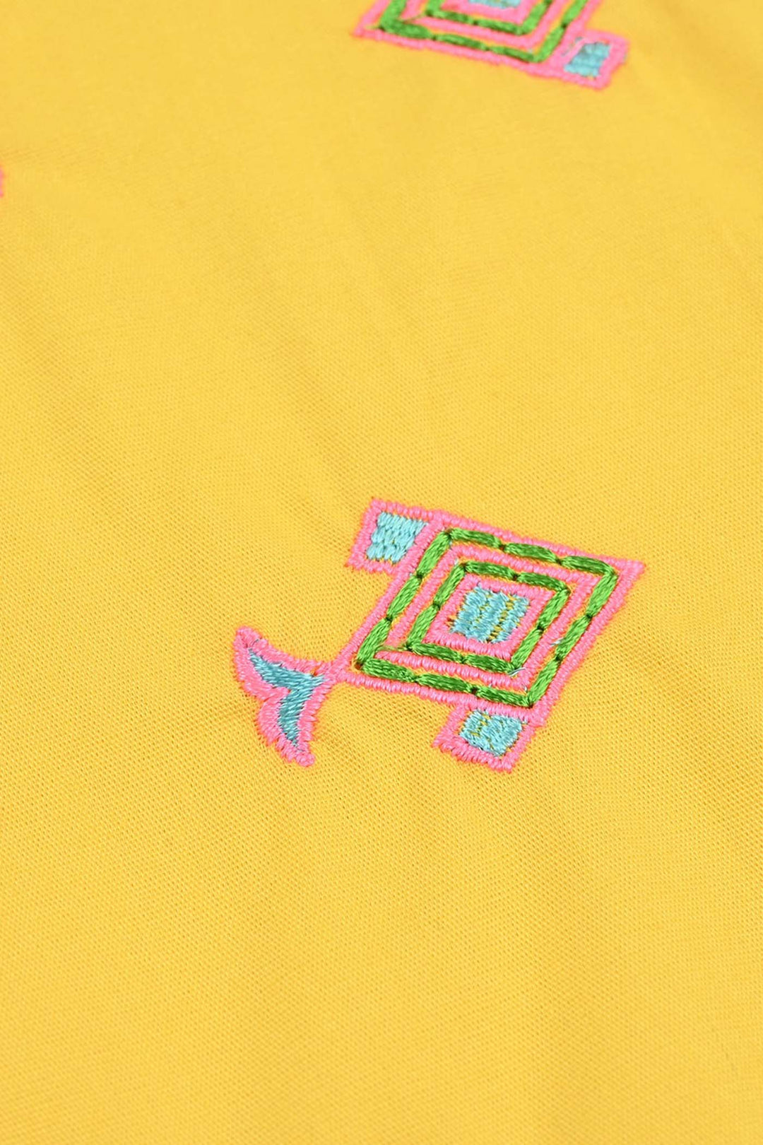 Infant Girls Cotton Poplin Emb Kurti Neon Fish-Yellow