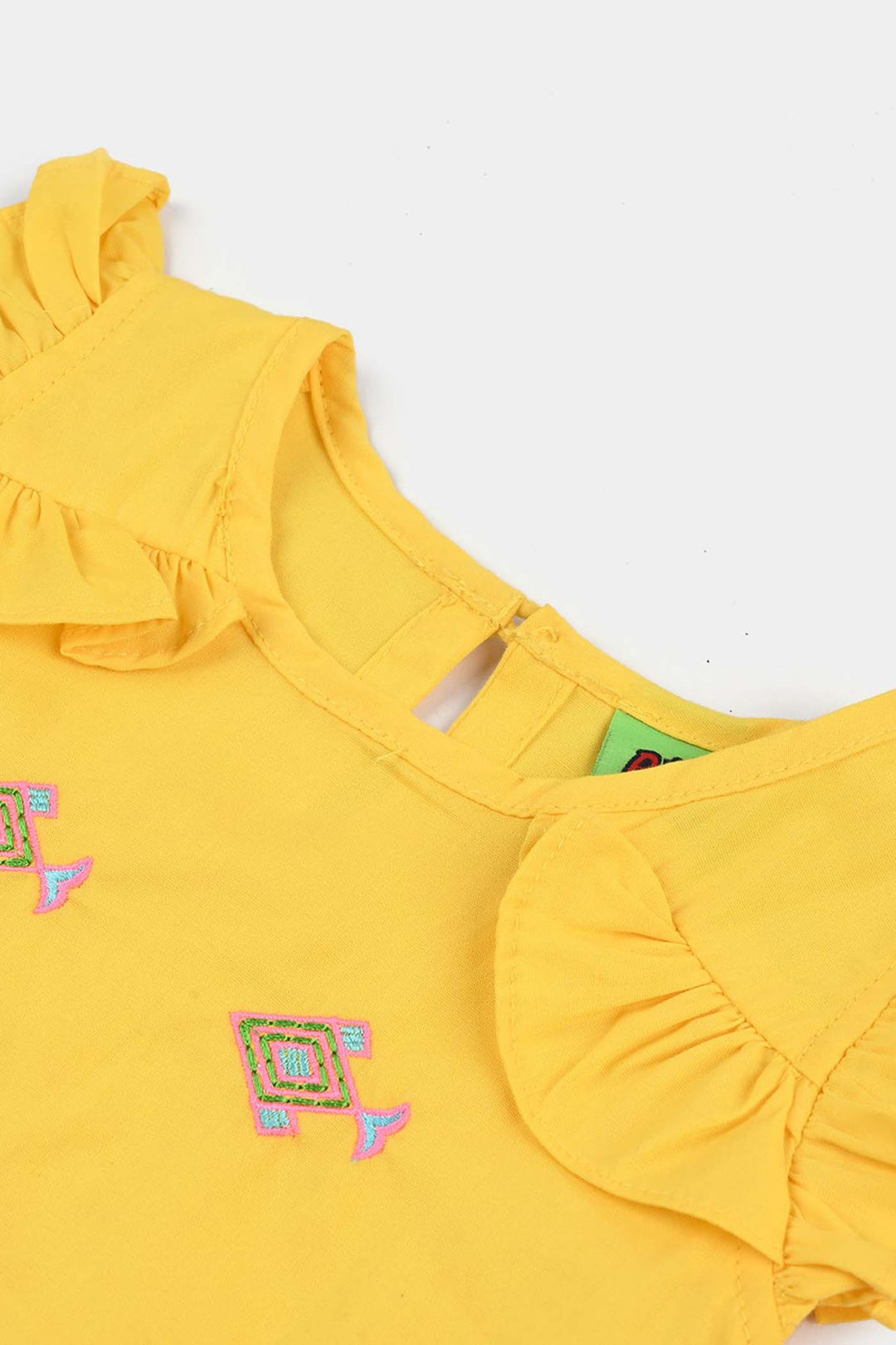 Infant Girls Cotton Poplin Emb Kurti Neon Fish-Yellow