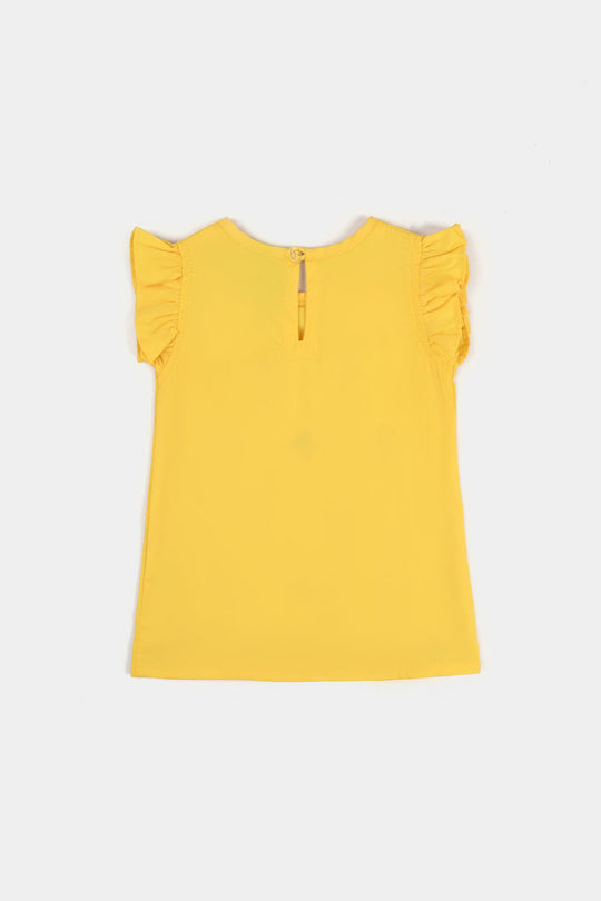 Infant Girls Cotton Poplin Emb Kurti Neon Fish-Yellow