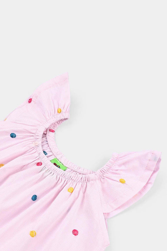 Infant Girls Shirting Emb Top Pink Stripes