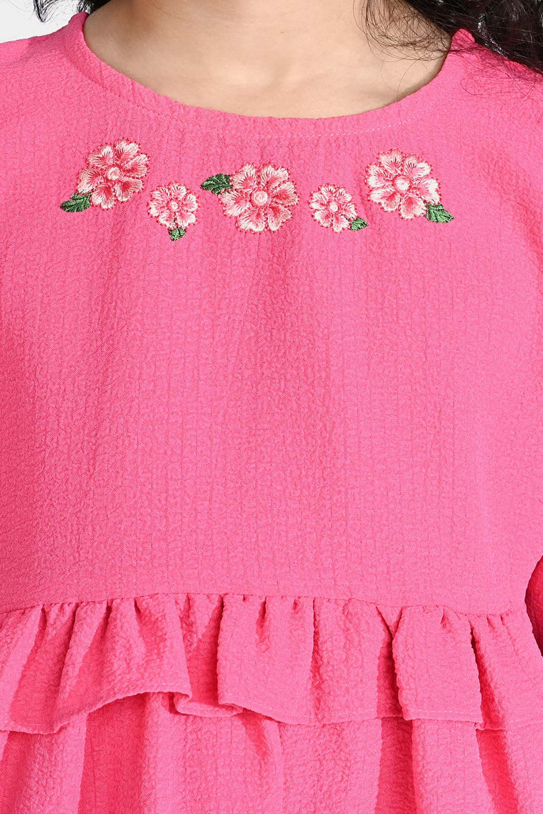 Girls Chiffon Emb Top Hibiscus-Pink