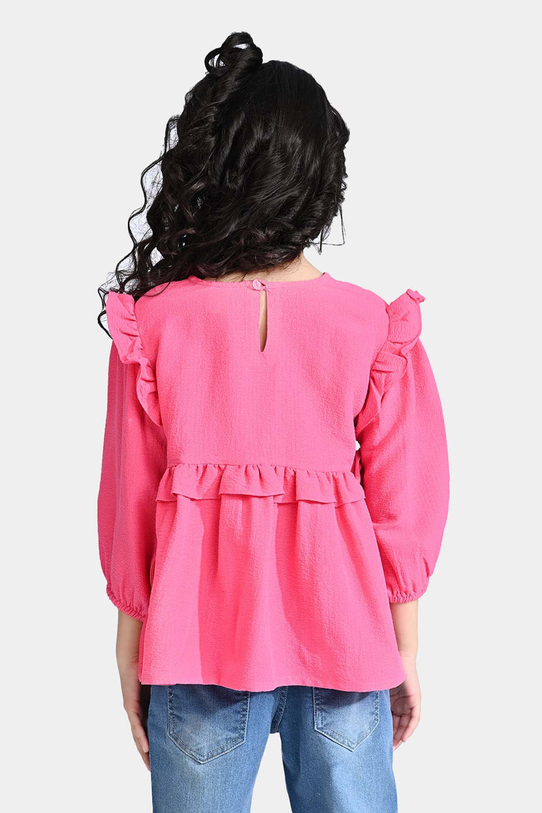 Girls Chiffon Emb Top Hibiscus-Pink