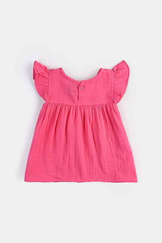 Infant Girls Cotton Casual Frock Petals-Pink