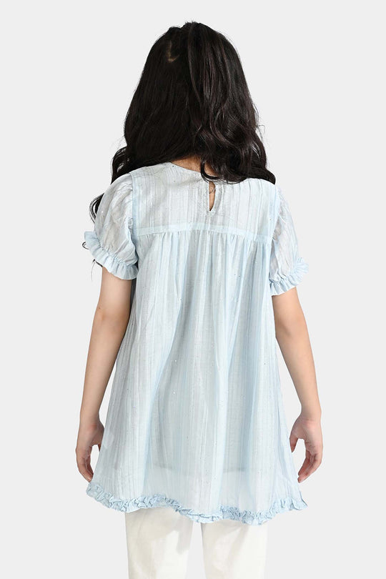Girls Chiffon Casual Frock Frill Style-Blue