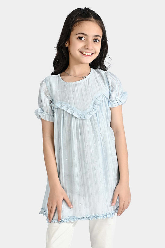 Girls Chiffon Casual Frock Frill Style-Blue
