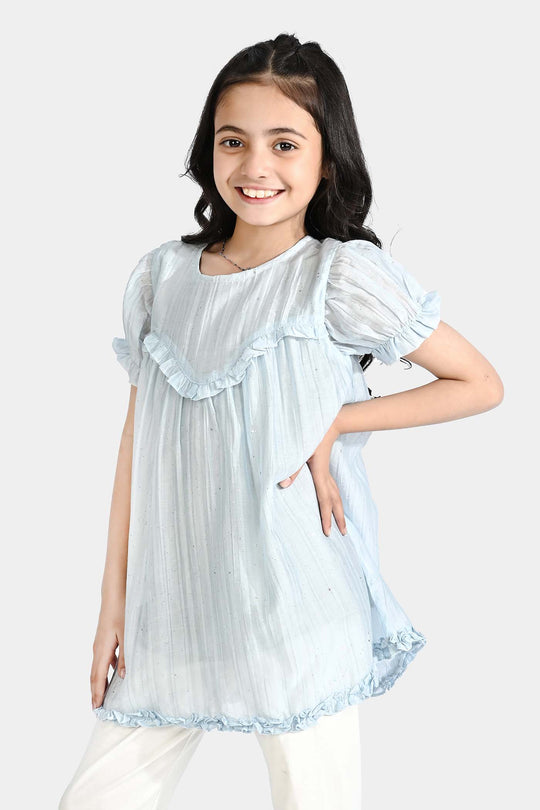 Girls Chiffon Casual Frock Frill Style-Blue
