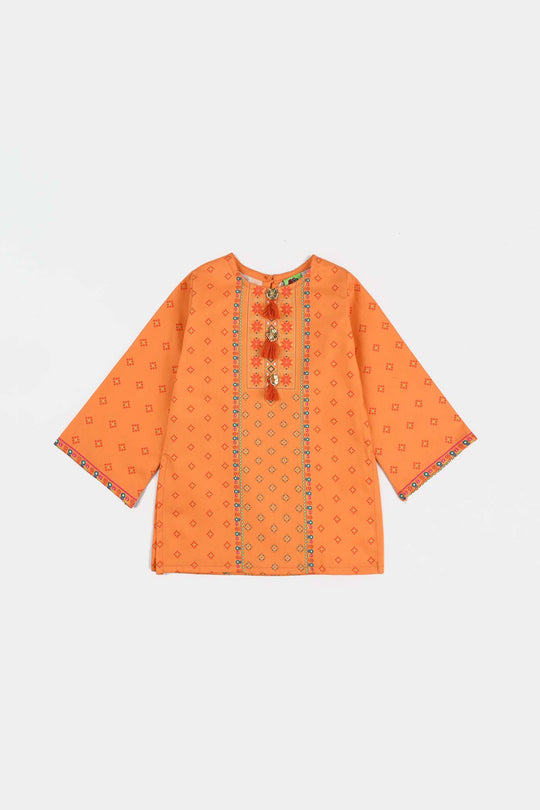 Infant Girls Cotton Poplin Printed Jagmag-ORANGE