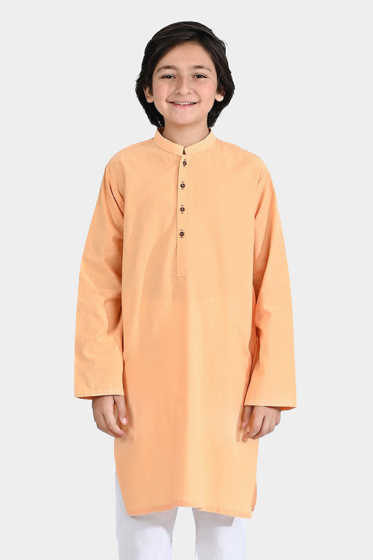 Boys Cotton Basic Kurta (Buff)-Buff Orange